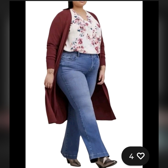 Cardigan Sweater Duster Longline Pockets Cozy Maroon - Picture 9 of 9